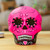 Ceramic wall art, 'Face of the Magical Underworld' - Hot Pink Hand-Painted Day of the Dead Skull Ceramic Wall Art