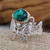 Turquoise cocktail ring, 'Sublime Garden' - Floral Leaf-Themed Natural Turquoise Silver Cocktail Ring