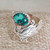 Turquoise cocktail ring, 'Sublime Garden' - Floral Leaf-Themed Natural Turquoise Silver Cocktail Ring