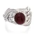Garnet cocktail ring, 'Crimson Chic' - Garnet Sterling Silver Cocktail Ring with Leaf Accents