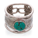 Turquoise cocktail ring, 'Color and Texture' - Modern Textured Openwork Turquoise Silver Cocktail Ring