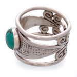 Turquoise cocktail ring, 'Color and Texture' - Modern Textured Openwork Turquoise Silver Cocktail Ring