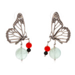 Multi-gemstone statement earrings, 'Sublime Monarch Butterfly' - Butterfly-Themed Multi-Gemstone Silver Statement Earrings