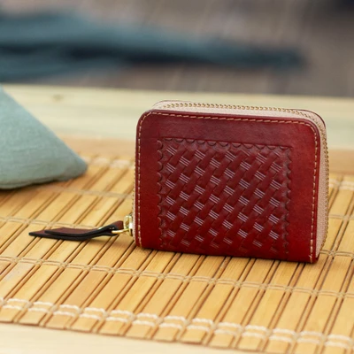 Leather coin purse, 'Redwood Abundance' - Redwood Brown 100% Leather Coin Purse Crafted in Mexico