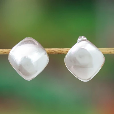 Silver button earrings, 'Avant-Garde Belle' - Polished Diamond-Shaped Silver Button Earrings from Mexico