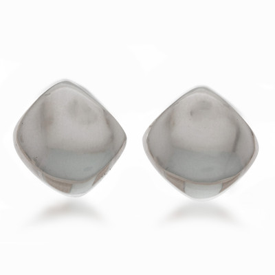 Silver button earrings, 'Avant-Garde Belle' - Polished Diamond-Shaped Silver Button Earrings from Mexico