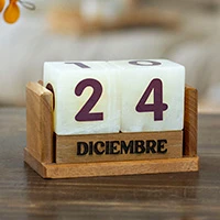 Marble and wood perpetual desk calendar, 'Neverending Time' - Marble Tile Cedarwood and Pinewood Perpetual Desk Calendar