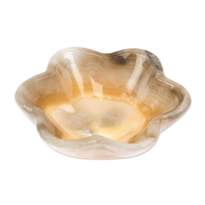 Marble catchall, 'Grey Clover' - Six-Leaf Clover-Themed Hand-Carved Natural Marble Catchall