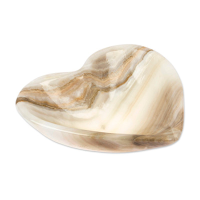 Marble catchall, 'Grey Heart' - Heart-Shaped Hand-Carved Natural Marble Catchall in Grey