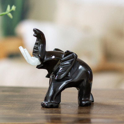 Marble sculpture, 'Ebony Trunk Charm' - Elephant-Shaped Marble Sculpture for Tabletops or Shelves