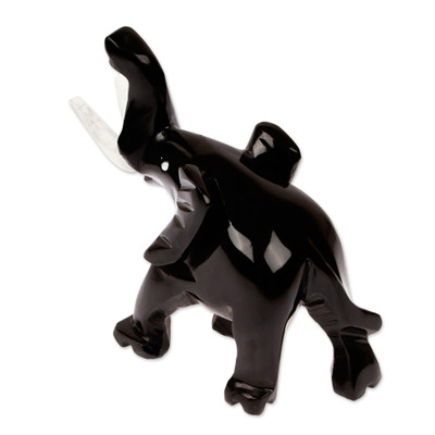 Marble sculpture, 'Ebony Trunk Charm' - Elephant-Shaped Marble Sculpture for Tabletops or Shelves