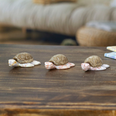 Marble figurines, 'Carapace Lineage' (set of 3) - Sea-Themed Handmade 3-Piece Marble Sea Turtle Figurine Set