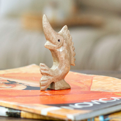 Marble figurine, 'Tides of Courage' - Natural Marble Figurine of Swordfish in an Earthy Palette