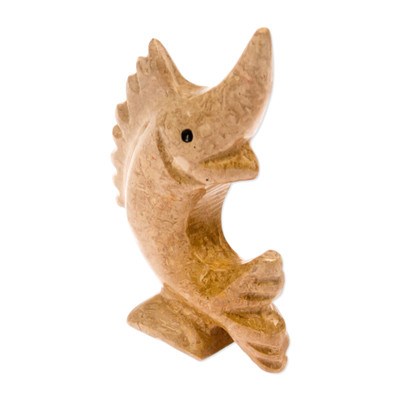 Marble figurine, 'Tides of Courage' - Natural Marble Figurine of Swordfish in an Earthy Palette