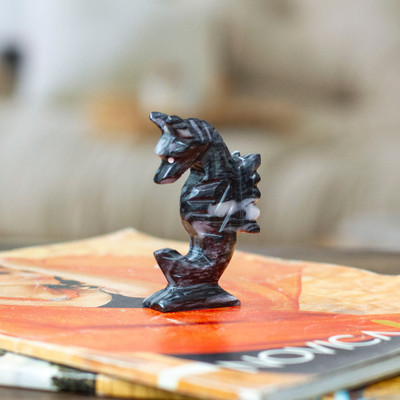 Marble figurine, 'Waves of Gallantry' - Nature-Inspired Handmade Seahorse Marble Figurine in Blue