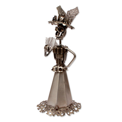 Upcycled metal sculpture, 'Catrina at Evening' - Traditional Day of the Dead Catrina Upcycled Metal Sculpture