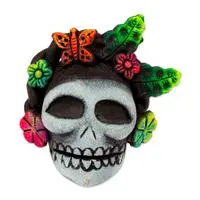 Ceramic figurine, 'Frida Underworld' - Day of the Dead-Themed Painted Frida Skull Ceramic Figurine