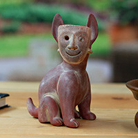 Ceramic figurine, 'Masked Xoloitzcuintli' - Archaeological Ceramic Figurine of Mexican Dog with Mask