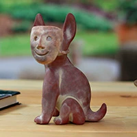 Ceramic sculpture, 'Incognito Paws' - Artisan-Made Dog Ceramic Sculpture in an Antiqued Finish