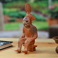 Ceramic sculpture, 'Xipe Totec God' - Aztec Ceramic Xipe Totec Sculpture in an Antiqued Finish