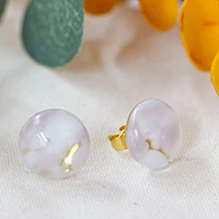 Gold-accented fused glass mosaic button earrings, 'Lilac Textures' - Fused Glass Mosaic Button Earrings with Gold-Plated Posts