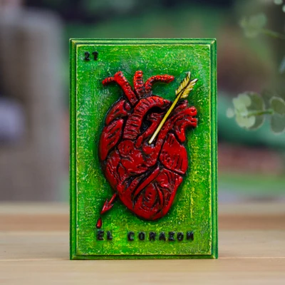 Decoupage wood wall art, 'Loteria Romance' - Loteria Game-Inspired Handcrafted Decoupage Wood Wall Art