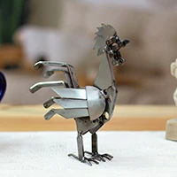 Upcycled metal sculpture, 'Rooster Chance' - Eco-Friendly Recycled Metal Rooster Sculpture from Mexico