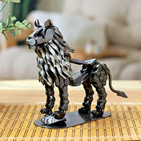 Recycled metal sculpture, 'Sublime Lion' - Lion-Themed Eco-Friendly Modern Recycled Metal Sculpture