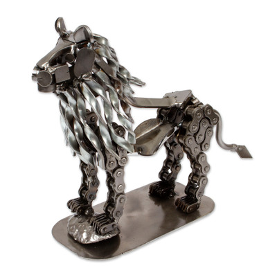 Recycled metal sculpture, 'Sublime Lion' - Lion-Themed Eco-Friendly Modern Recycled Metal Sculpture