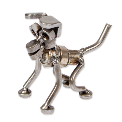 Recycled metal figurine, 'Rustic Dog' - Modern Whimsical Eco-Friendly Recycled Metal Dog Figurine