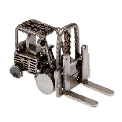 Recycled metal figurine, 'Charming Forklift' - Eco-Friendly Recycled Metal Forklift Figurine from Mexico