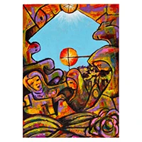 Giclée print, 'Paradise' - Acrylic on Paper Giclée Nativity Scene Print in Warm Hues