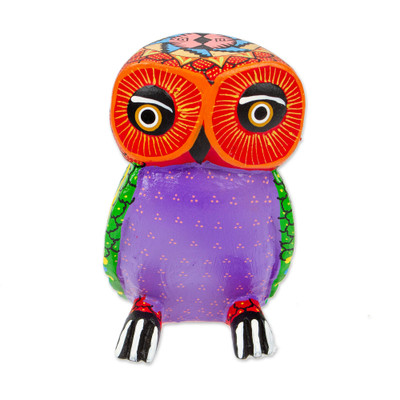 Wood alebrije figurine, 'Sweet Owl' - Hand-Carved Painted Wood Alebrije Owl Figurine from Mexico