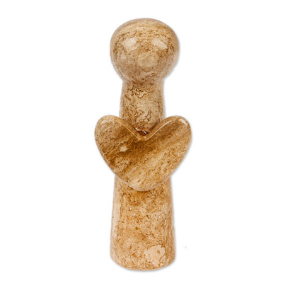 Marble figurine, 'Angel of Earth' - Minimalist Hand-Carved Brown Marble Figurine Made in Mexico