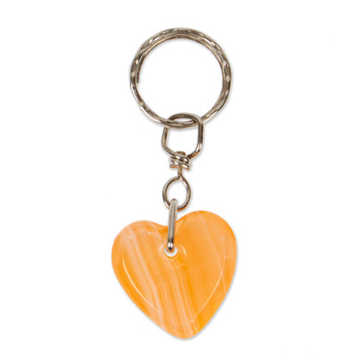 Onyx keychain, 'Lovely in Melon' - Artisan-Made Hand-Carved Heart-Shaped Orange Onyx Keychain