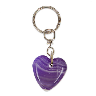 Onyx keychain, 'Lovely in Purple' - Hand-Carved Romantic Onyx Heart Keychain in Purple Hues