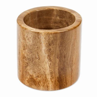 Marble pencil holder, 'Professional Earth' - Minimalist-Inspired Hand-Carved Brown Marble Pencil Holder