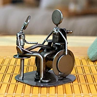 Upcycled metal sculpture, 'Rehabilitation' - Eco-Friendly Inspirational Polished Upcycled Metal Sculpture