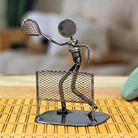Upcycled metal sculpture, 'Tennis Player' - Artisan-Made Inspirational Upcycled Tennis Player Sculpture