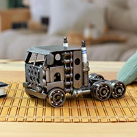 Upcycled metal sculpture, 'New Roads' - Polished Eco-Friendly Upcycled Truck Sculpture from Mexico