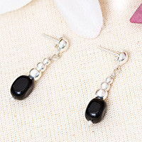 Onyx beaded dangle earrings, 'Exquisite Black' - Black Onyx Taxco Silver Beaded Dangle Earrings from Mexico