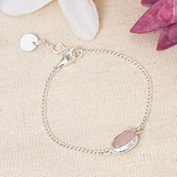 Rose quartz pendant bracelet, 'Chic and Sweet' - Rose Quartz Taxco Silver Adjustable Pendant Bracelet