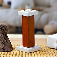 Onyx and cedar tealight candleholder, 'Classic Column' - Onyx Cedar Tealight Candleholder with Classic Column Design