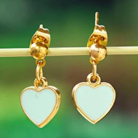 Gold-plated dangle earrings, 'Aqua Amour' - 14k Gold-Plated Heart Dangle Earrings in Pastel Green Hues