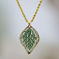 Gold-plated resin natural leaf pendant necklace, 'Glorious Nature' - Nature-Themed 24k Gold-Plated Resin Leaf Pendant Necklace