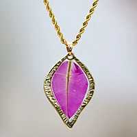 Gold-plated natural flower pendant necklace, 'Capricious Nature' - Natural Fuchsia Petal Pendant Necklace Bathed in 24k Gold