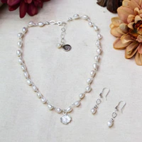 Cultured pearl beaded jewelry set, 'Still Love' - Crochet-Style Cultured Pearl Silver Necklace Earrings Set