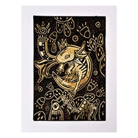 Natural fiber wall art, 'Axolotl Night' - Black and Beige Axolotl-Themed Popotillo Fiber Wall Art