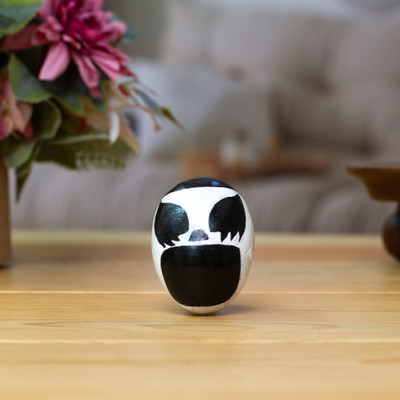 Recycled paper figurine, 'The Hundred Faces' - Abstract-Inspired Black and White Recycled Paper Figurine