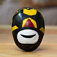 Recycled paper figurine, 'The Muñeco' - Star-Patterned Painted Recycled Paper Wrestler Mask Figurine